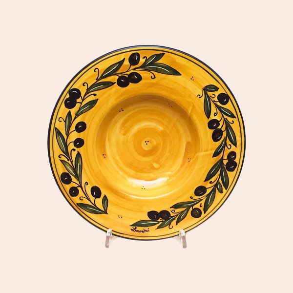 SET OF FRUIT OR DESSERT PLATES OF CM. 23 DIAMETER, OLIVO FONDO GIALLO